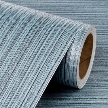 Imagem de Livelynine 15,8 x 394 Papel de parede de pano de grama tecido vertical preto azul texturizado adesivo em tecido de grama sintética rolos de papel de parede paredes papel de contato removível