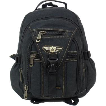 Imagem de Mochila Lona Resistente Escolar Trabalho Passeio Viagem Masculina Feminina (Preto)