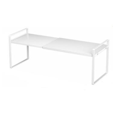 Imagem de LIYIVNAA Organizador expansível de prateleira de armário ajustável rack empilhável de metal para cozinha despensa armário de especiarias sob a pia bancada - branco, 1 pacote