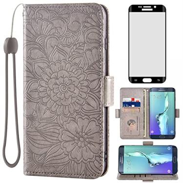 Imagem de Compatível com Samsung Galaxy S6 Edge Plus, capa tipo carteira de vidro temperado, porta-cartões, couro flip, acessórios para celular, capa para Glaxay S6edge + S 6edge 6s 6 Edge+ mulheres homens