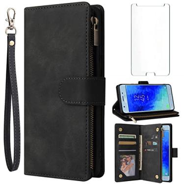 Imagem de Asuwish Capa carteira compatível com Samsung Galaxy J7 Star J 7 Crown 7J Refine 2018 J7V V 2ª geração e protetor de tela de vidro temperado, capa flip para celular Glaxay Aura S767VL SM J737V preta