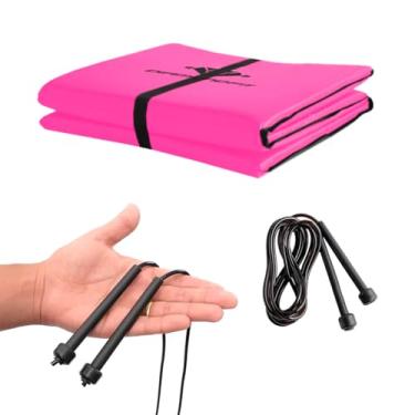 Imagem de Colchonete Dobrável D50 Maleta + Corda de Pular Musculação Fitness Treino Academia Em Casa (Rosa)