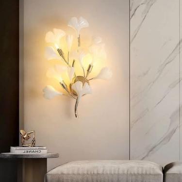 Imagem de Luminária de parede branca, arandela redonda de resina, luz de montagem na parede, arandelas de LED, luminária de parede de 15 W, luzes de lavagem de parede internas para quarto, cabeceira,