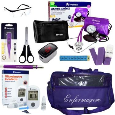 Imagem de Kit de enfermagem com esfigmo esteto medidor de glicose oxímetro e bol
