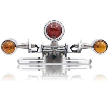 Imagem de Ygmylandbb Luz traseira de motocicleta, lâmpada de corrida de seta de freio integrada, luzes de placa de licença universais, luz traseira em forma de bala de metal 12V, vermelho e âmbar, 1 peça
