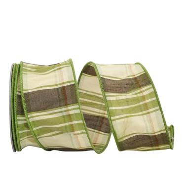 Imagem de Reliant Ribbon 90730W-044-40F Fita de borda com fio verde dupion xadrez, 5,5 cm x 25,5 m, verde