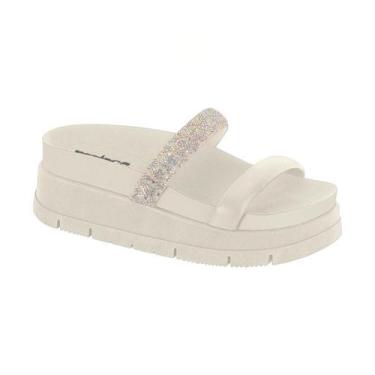 Imagem de Tamanco Feminino Moleca Plataforma Meia Pata Slide Brilho, Branco off,