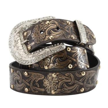 Imagem de Cinto Country Floral Feminino Metalizado com Detalhes Brilhantes - Pam