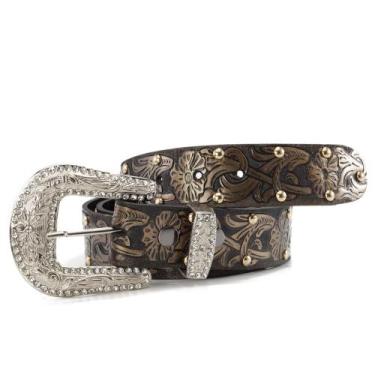 Imagem de Cinto Feminino Floral Luxo Country Chic com Cravos Fivela Strass - Pam