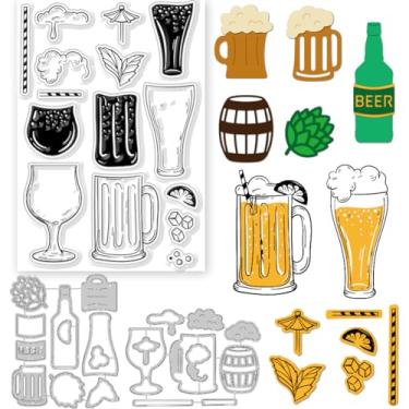 Imagem de GLOBLELAND Carimbos de cerveja transparentes e matrizes de corte, carimbos de cerveja e corte, cartões de silicone e matriz de corte de metal para fazer cartões e scrapbooking em relevo faça você