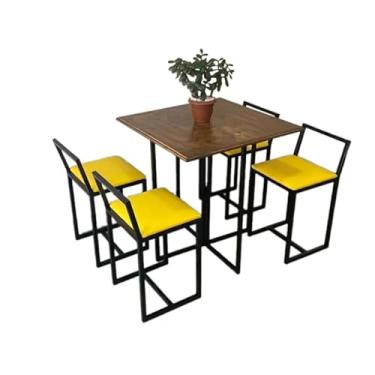 Imagem de Conjunto Mesa 4 Cadeiras Pequena Estofado Amarelo Industrial Premium