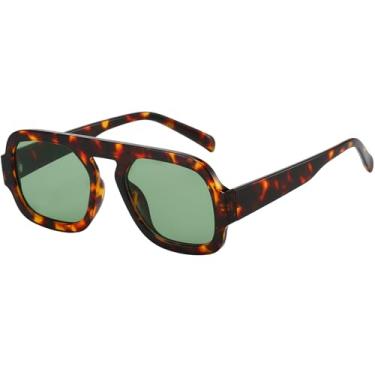 Imagem de MUNSADE Óculos de sol aviador quadrados modernos para mulheres, design plano, armação elegante, óculos de sol vintage, Armação tartaruga/lente verde