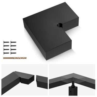 Imagem de Gyykzz Conector de canto de corrimão de alumínio preto para corrimão plano, encaixe de corrimão de 90 graus para corrimão superior, conector de corrimão de material POM de alta resistência para