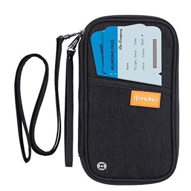 Imagem de Carteira RFID para passaporte com compartimento para cartão de vacina, bolsa organizadora de documentos com alça dupla para pulso e pescoço, Preto, onesize, Carteira RFID