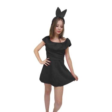 Imagem de Fantasia Vestido Coelhinha da Páscoa Coelha Preta Adulto Pelúcia Feminina Carnaval Halloween Zumbi Terror