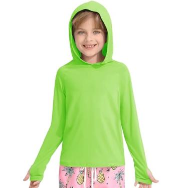 Imagem de Hotfiary Camisa de pesca com capuz Rash Guard manga longa para meninos crianças FPS 50+ moletom com capuz água praia natação camisa buraco polegar, Verde, 9-10 anos