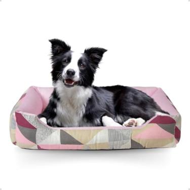 Imagem de Cama P/Cachorro Gato Caminha Pet 70x50 100% Lavável+ Osso Pelúcia (Triângulo Rosa)