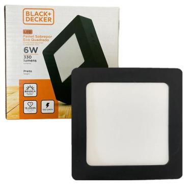 Imagem de Kit 8 Plafon Quadrado Sobrepor 6w Preto Branco Frio 6500K - Black+Deck