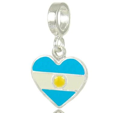 Imagem de Berloque Charms Bandeira Coração Paises Nações Prata 925 - Lojas La&Ny