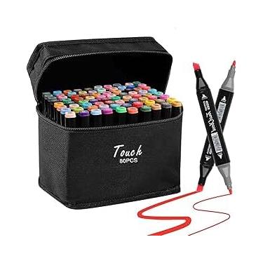 Imagem de Marcador álcool cabeça dupla 80 cores, marcador de arte com suporte para caneta, conjunto de marcadores permanentes para esboços, adequado para crianças e adultos colorir, pintar, esboçar,