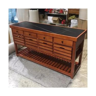 Imagem de Carrinho de Armazenamento Retro aparador armário ilha balcão armário de cozinha e armário de armazenamento móvel doméstico Carrinho de Armazenamento