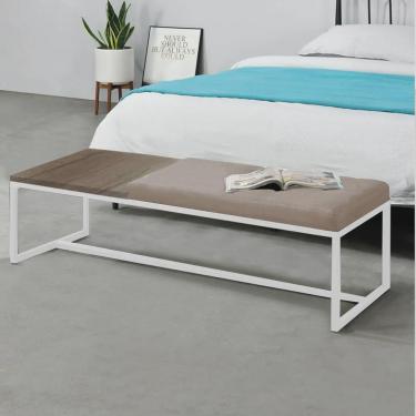 Imagem de Calçadeira Recamier Londres 160cm Industrial Branco Suede Bege Tampo Quadrado mdf Nogal - Ahz Móveis