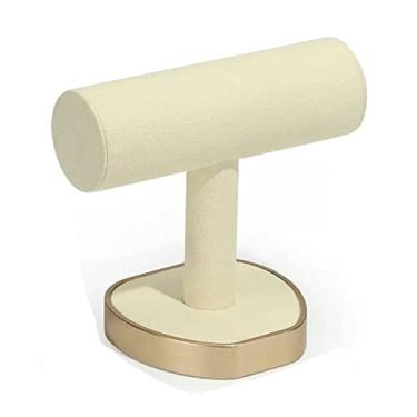 Imagem de Porta-joias Suporte para exibição de relógio de veludo Branco-claro Organizador de pulseira bege Suporte para exibição de pulseira em barra em T Exibição de pulseira de joias Organizador de estande de