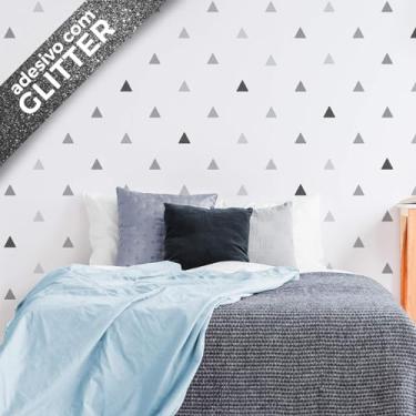 Imagem de Adesivo de Parede Triangulos Tons de Cinza com Glitter 142un