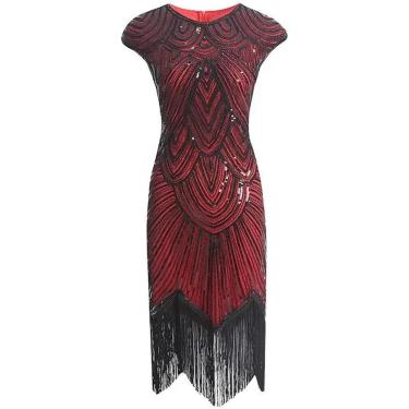 Imagem de Tassel Jazz Skirt Vestido de dança latina de lantejoulas para mulheres salão de festas de tamanho grande tango vestido longo, vermelho preto, xxl
