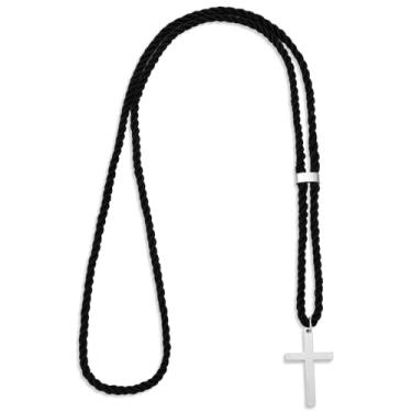 Imagem de Kigeli Cordão de clero preto com cruz prateada para homens e mulheres colar de aço inoxidável cruz cristã pingente de comunhão joias presentes para pastor, 7.6 x 5.08 inches, Aço inoxidável, n