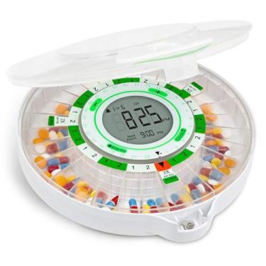 Imagem de Dispensador de comprimidos automático de 28 dias LiveFine com visor LCD atualizado, trava de chave, som e luz para receitas, medicamentos, vitaminas, suplementos e mais