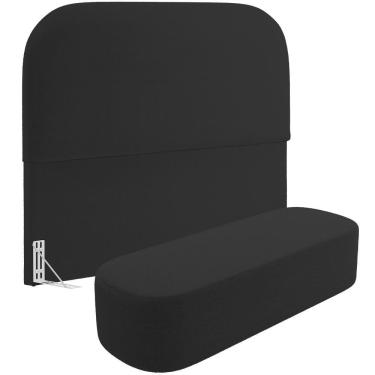 Imagem de Cabeceira Estofada Lanna para Cama Box King 195cm em Madeira Maciça com Veludo Preto e...