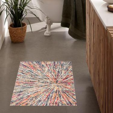 Imagem de RUG BRANCH Savannah Capacho geométrico de meados do século moderno bege azul para sala de estar, quarto e cozinha, tapete de destaque - 60 x 90 cm (70 x 70 cm)