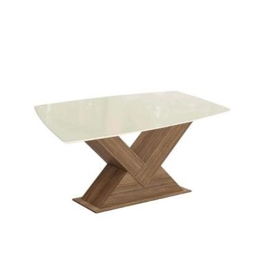 Imagem de Mesa Multiuso Cozinha Amora Com Tampo Madeirado Com Vidro 90x170cm Nogueira Off White Vidro Off White Kappesberg