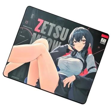 Imagem de ZETSUMEOW JUE 2.0 XL Tapete de mouse para jogos anime, superfície de velocidade microtecida, base SlimFlex XSOFT feita no Japão, 490 × 420 × 4 mm, arte de anime, bordas costuradas (preto)