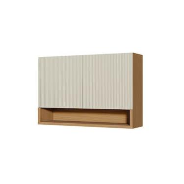 Imagem de Armário Aéreo Nesher Simone Mendes em MDF 15mm com 2 Portas e 2 Prateleiras - 120cm de largura – Carvalho/Greige