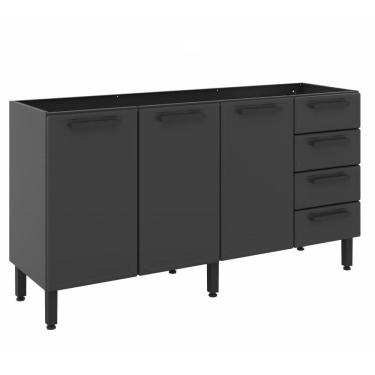 Imagem de Balcão Cozinha Bertolini Aço 3 Portas 4 Gavetas Grafite