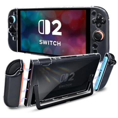Imagem de DLseego Capa rígida transparente para Nintendo Switch 2 (2025) com protetor de controle JoyCon de TPU macio removível - capa de console à prova de choque e resistente a arranhões