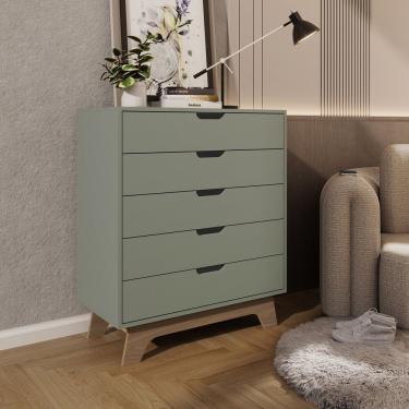 Imagem de Cômoda Alice 5 Gavetas Em 100% Mdf 95x81x40 Cm Verti-louro Freijó Grann