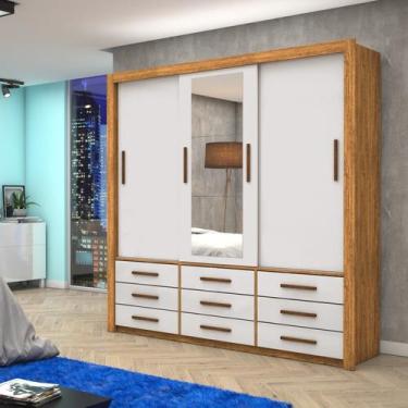 Imagem de Guarda-roupa 3 Portas Correr com Espelho 09 Gavetas Anjos - Carioca Mó