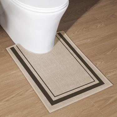 Imagem de chakme Tapete de banheiro em forma de U 61 x 17, tapete de banho ultrafino antiderrapante pequeno tapete de banho absorvente de secagem rápida para piso de banheiro, (bege claro, U-61 x 43 cm)