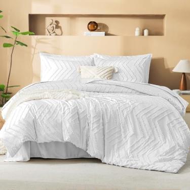 Imagem de Litanika Conjunto de edredom super king size branco – 7 peças, cama em uma bolsa, tamanho king, boho, tufado, completo com edredom, lençóis, fronhas e fronhas