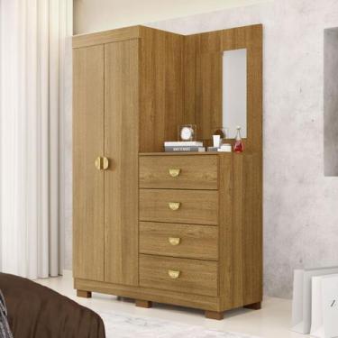 Imagem de Cômoda Roupeiro Cristal c/ Espelho 4 Gavetas 2 Portas Nature - Vila Ri