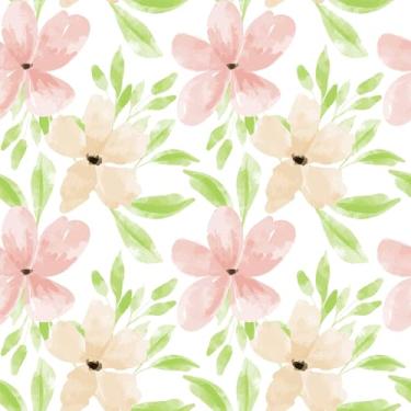 Imagem de EPPKILY Papel de parede floral rosa aquarela para paredes quarto berçário vintage papel de parede floral rosa papel de parede autoadesivo removível papel de contato para decoração de armários 44,5 cm