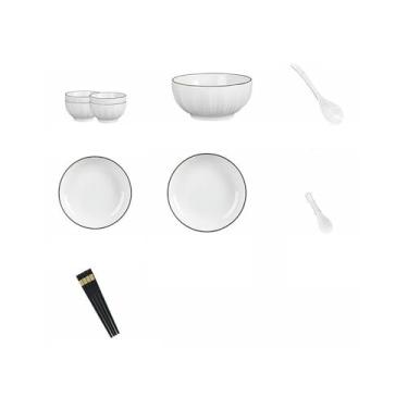 Imagem de Tigela de sopa japonesa para uso doméstico simples e requintado resistente a altas temperaturas - conjunto de 18 peças com tigela de sopa + colher de sopa