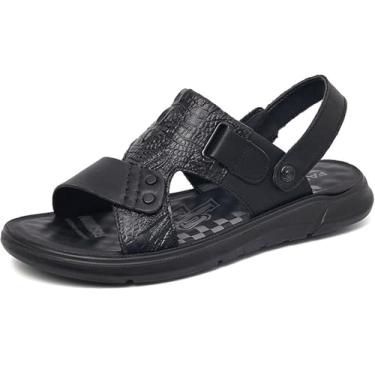 Imagem de Sandálias De Pescador De Couro Real Para Homens, Sapatos De Praia Para Homens De Verão, Sandálias Esportivas Masculinas De Dedo Aberto Respiráveis E Confortáveis, Para A, Black, 43 EU