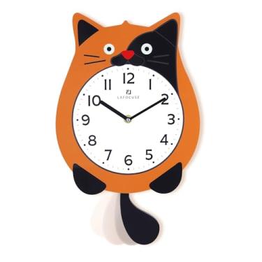 Imagem de Lafocuse Relógio de parede de gato com cauda oscilante, relógios de pêndulo de gato para crianças, silenciosos, sem tique-taque, relógios de parede divertidos para crianças, analógico, operado por