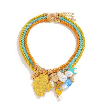 Imagem de Dvacaman Colar feminino com pingente de corda estilo praia boho em camadas com pingente de concha de peixe de verão e estrela-do-mar, joia presente para festa na praia