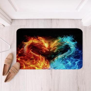 Imagem de Feelyou Tapetes de banho de dragão para banheiro 51 x 81 cm, dragão de fogo e gelo, tapetes de banheiro para crianças, meninos, meninas, animais selvagens, Btah, para chuveiro, banheira com tema