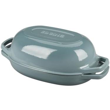 Imagem de EDGING CASTING Panela de forno holandês de ferro fundido esmaltado com tampa, forno holandês oval para assar pão, forno de pão para assar pão de fermento caseiro, 5 qt, Seasalt